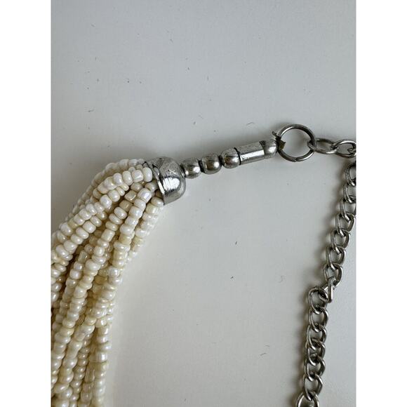Vintage Multi Strand Beaded SlNecklace Twisted, Cream & Tan Shells, J-01 - Picture 8 of 11